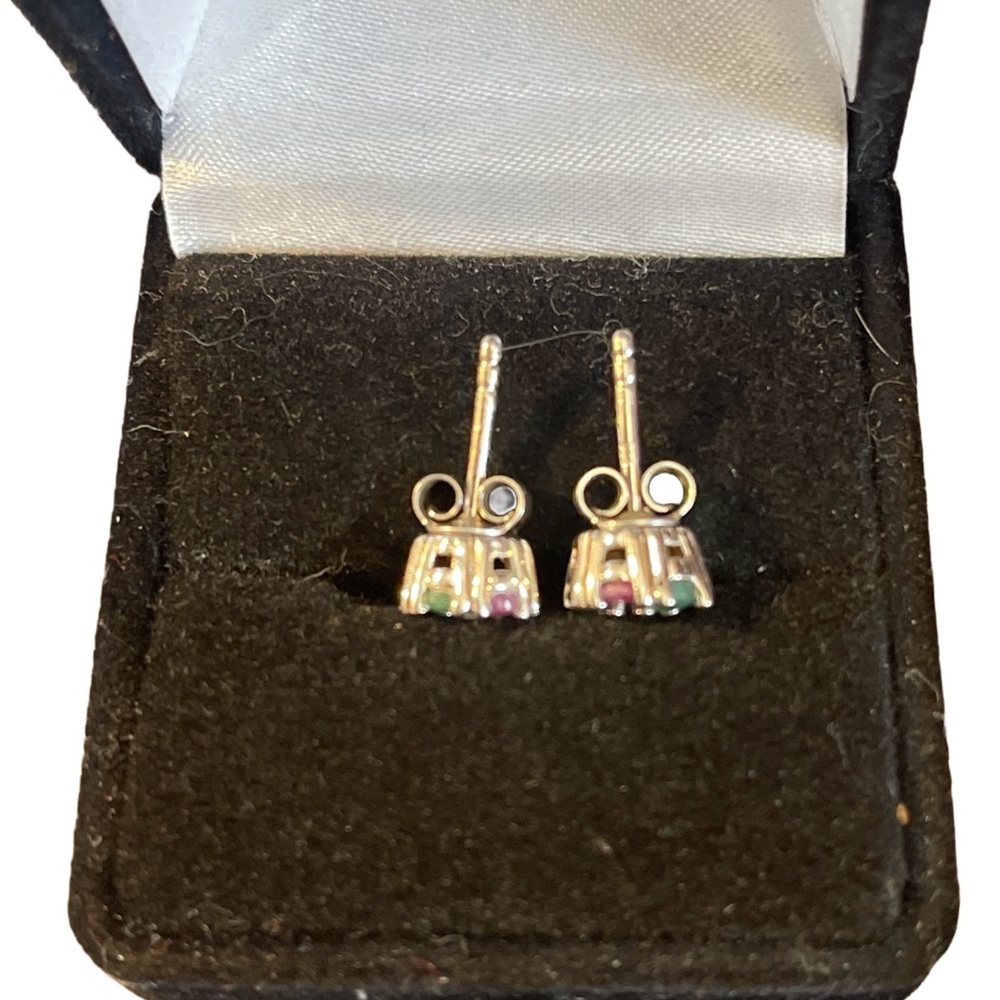 Sterling Silver Multicolor Gem Stud Earrings - image 2